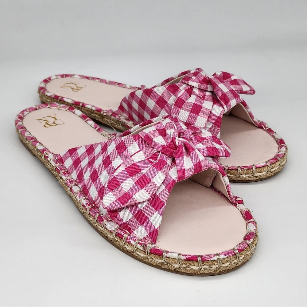 NWT New York & Co Kamari Pink Gingham Slide Sandals Size 10
